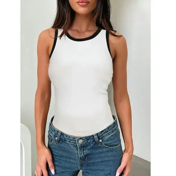 Darong Shirt Women's SZ Small Sleeveless Tank Top Striped Crew Neck Ribbed Knit - Picture 5 of 7